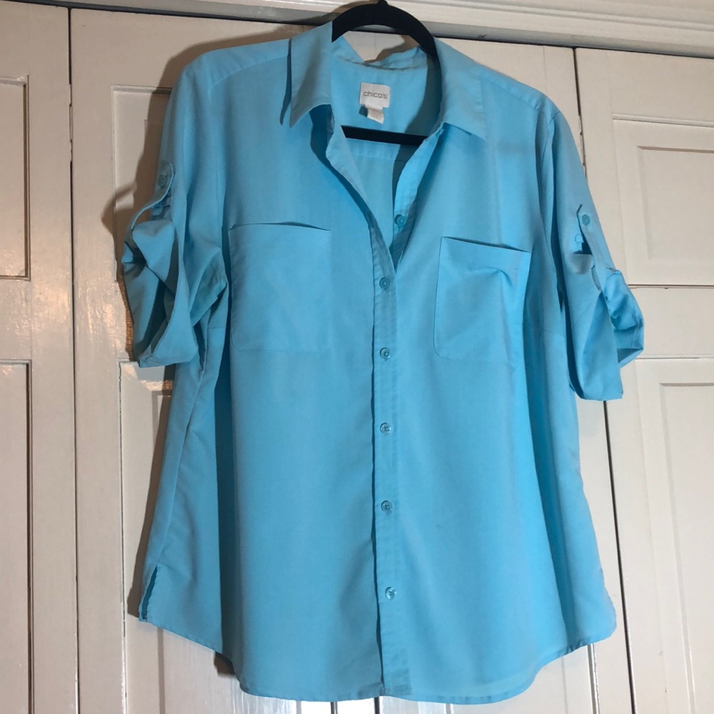 Chico’s Modal Button Top Roll up Sleeves Tab SZ 2